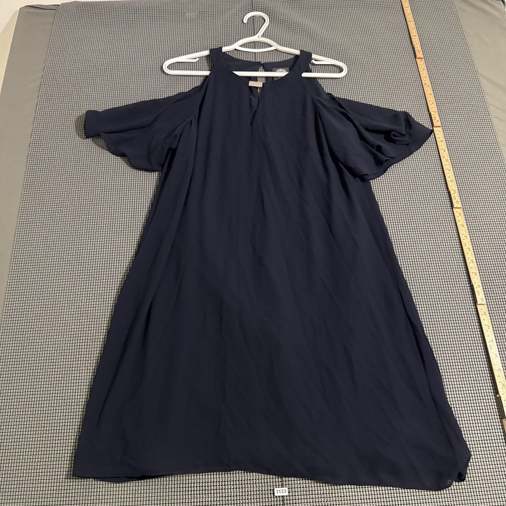 Vince Camuto Womens Navy Blue Cold Shoulder Flutter Sleeve Shift Dress Size 8